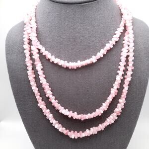 Vintage Pink Molded Glass Bead Necklace Long 60 Inch Layering Necklace